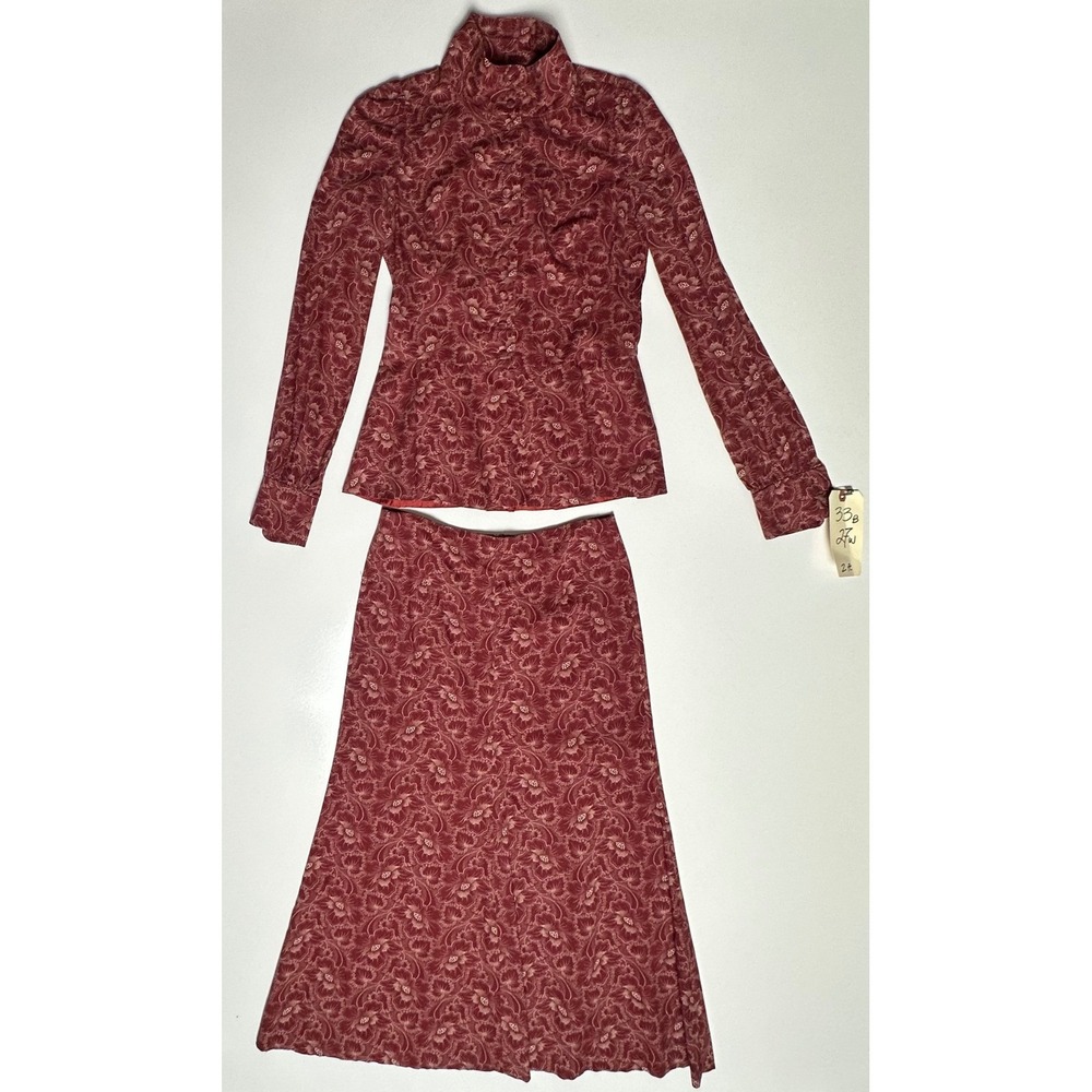 Biba VTG 70's Floral Blazer Skirt Set Burgundy Sony Studios S Iconic Biba Print
